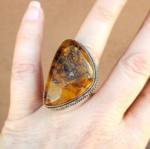 New Seam Agate 925 Silver Ring.